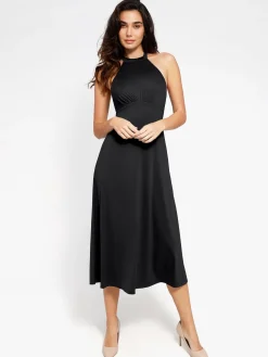 Shapewear Sculpting Backless Halter A-Line Midi Dress
