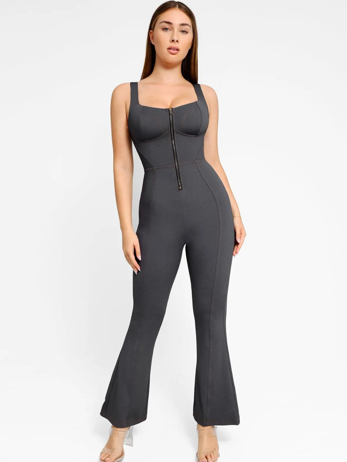 Shapewear Sculpting Denim Tank Flare Leg Jumpsuit