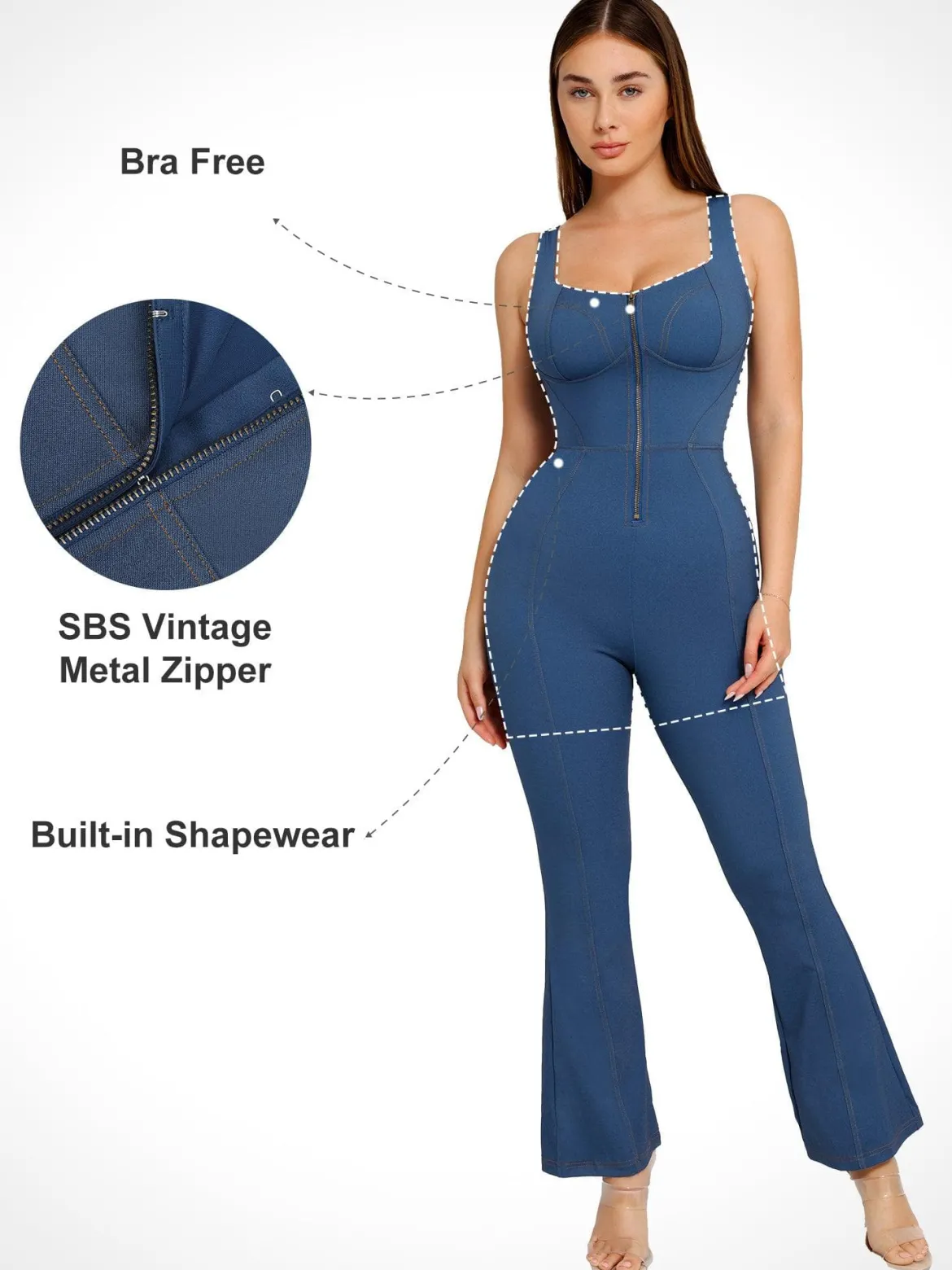 Shapewear Sculpting Denim Tank Flare Leg Jumpsuit
