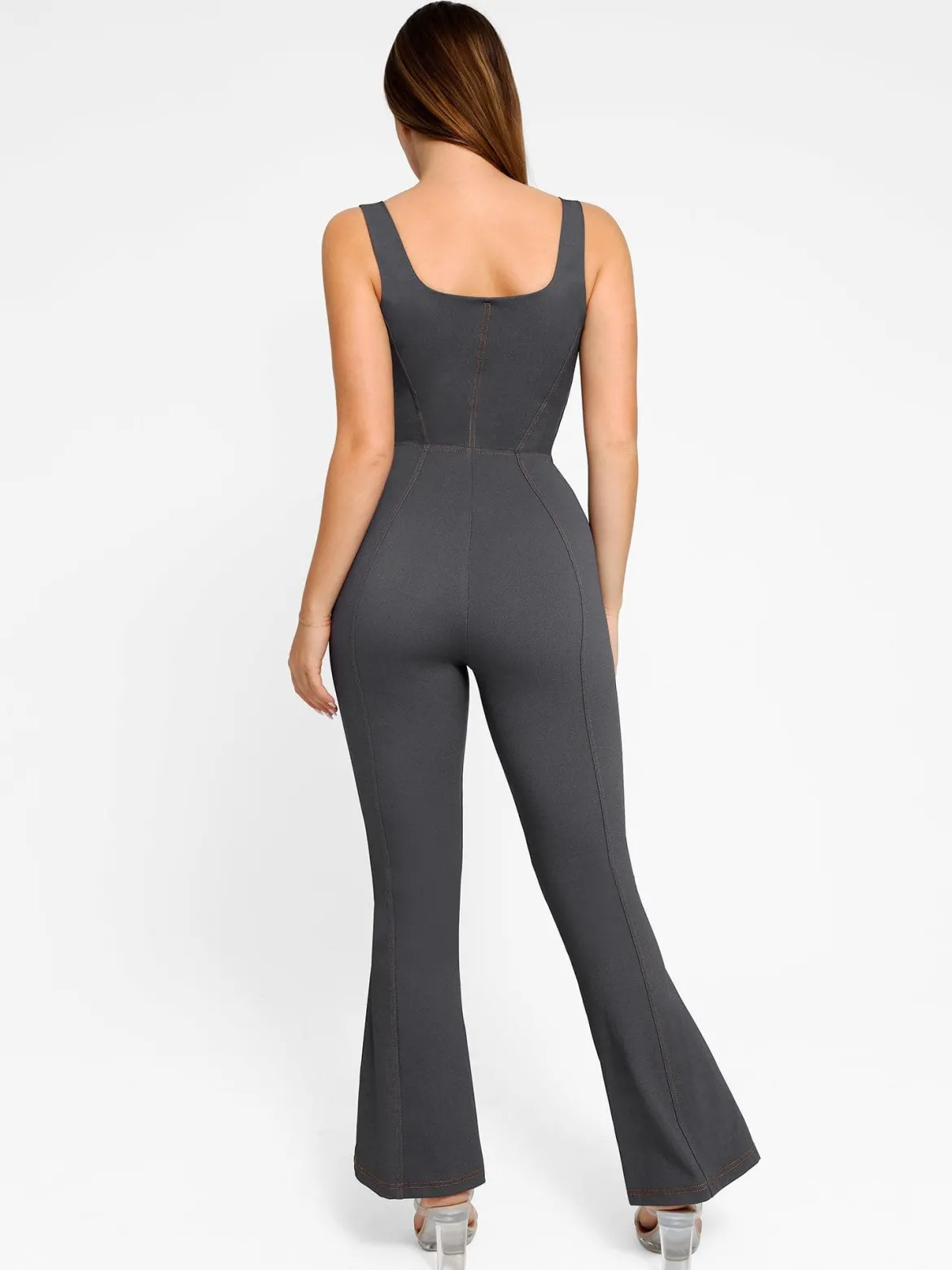 Shapewear Sculpting Denim Tank Flare Leg Jumpsuit