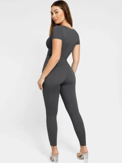 Shapewear Sculpting Denim Tank Flare Leg Jumpsuit