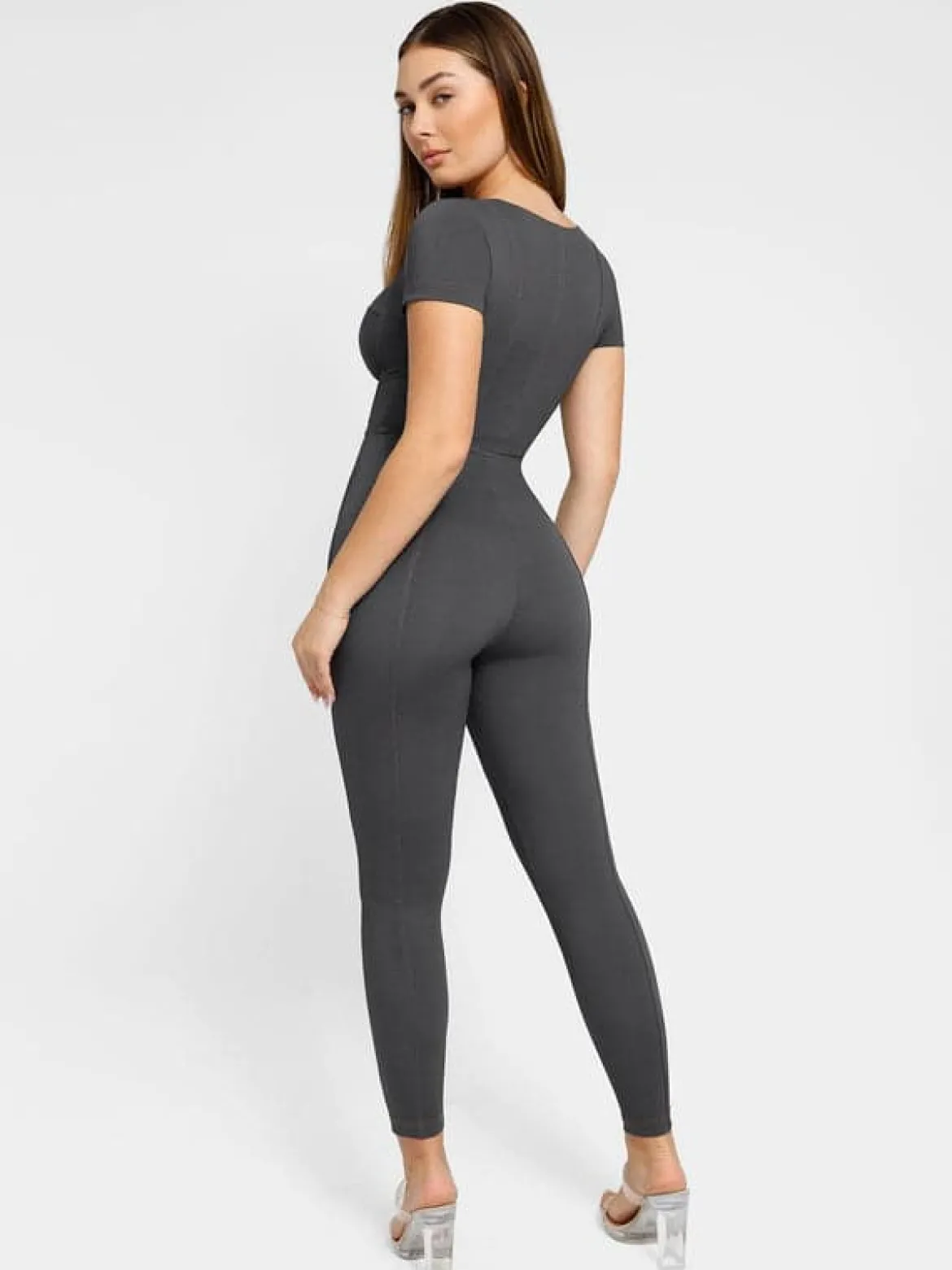 Shapewear Sculpting Denim Tank Flare Leg Jumpsuit