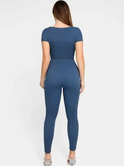 Shapewear Sculpting Denim Tank Flare Leg Jumpsuit