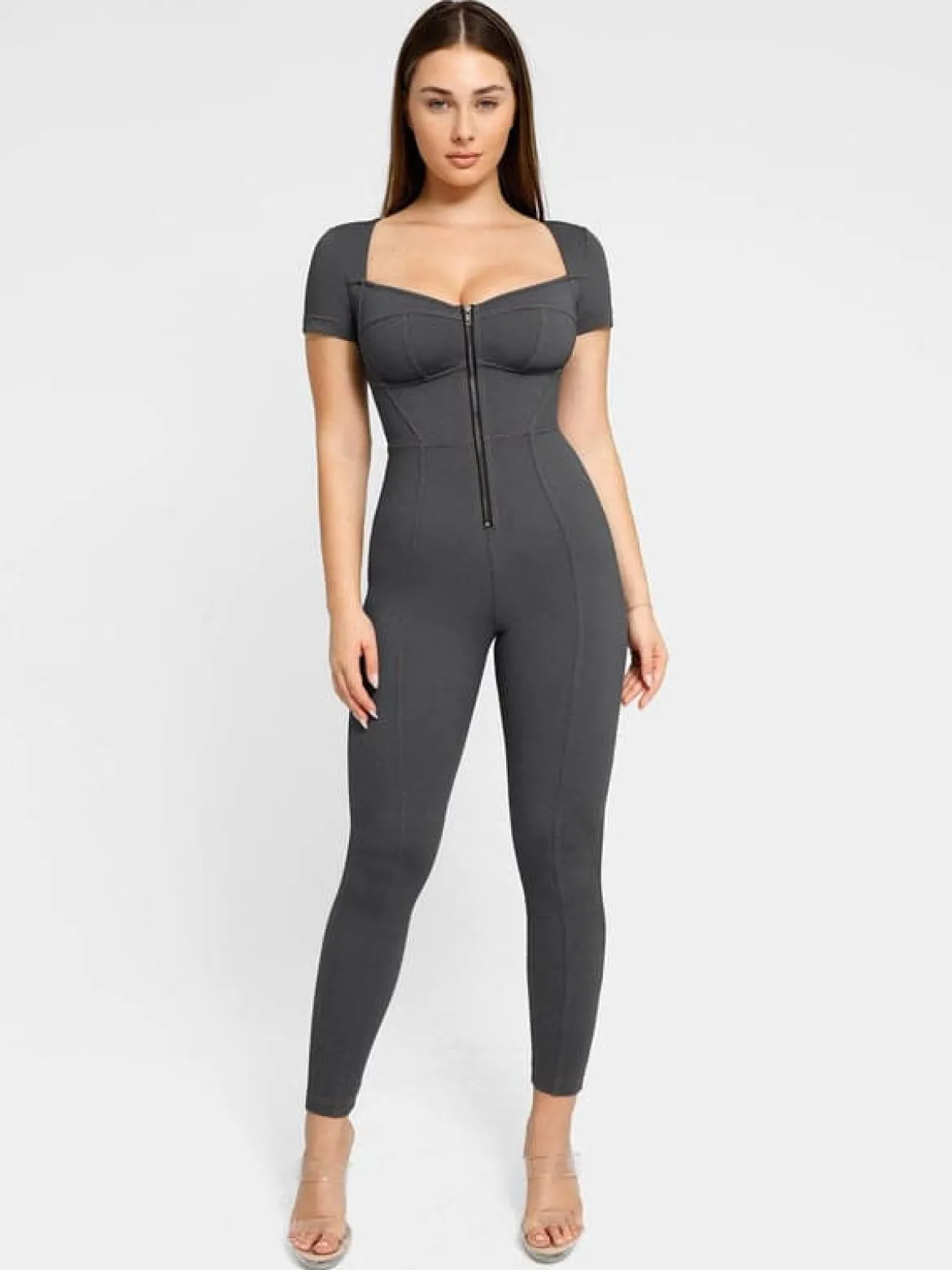 Shapewear Sculpting Denim Tank Flare Leg Jumpsuit