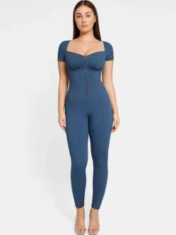 Shapewear Sculpting Denim Tank Flare Leg Jumpsuit