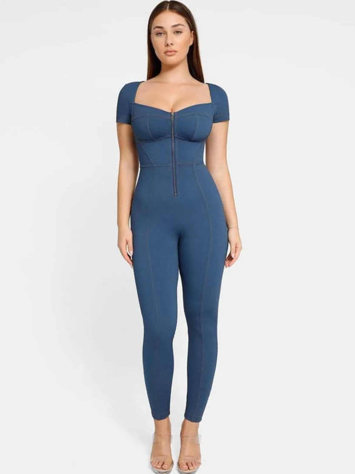 Shapewear Sculpting Denim Tank Flare Leg Jumpsuit