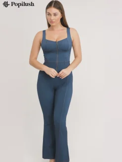 Shapewear Sculpting Denim Tank Flare Leg Jumpsuit