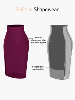 Shapewear Sculpting Faux Leather Front Slit Midi Skirt