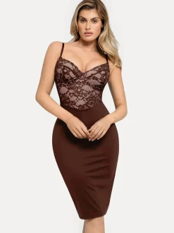 Shapewear Sculpting Lace Corset Midi Slip Dress