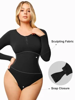 Shapewear Seamless Modal Long Sleeve Henley Bodysuit