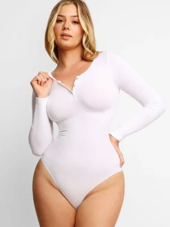 Shapewear Seamless Modal Long Sleeve Henley Bodysuit