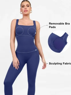 Shapewear Seamless Square Neck Tank Workout Jumpsuit