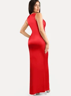 Shapewear Shine Deep V-Neck Bias Twist Hourglass Maxi Dress