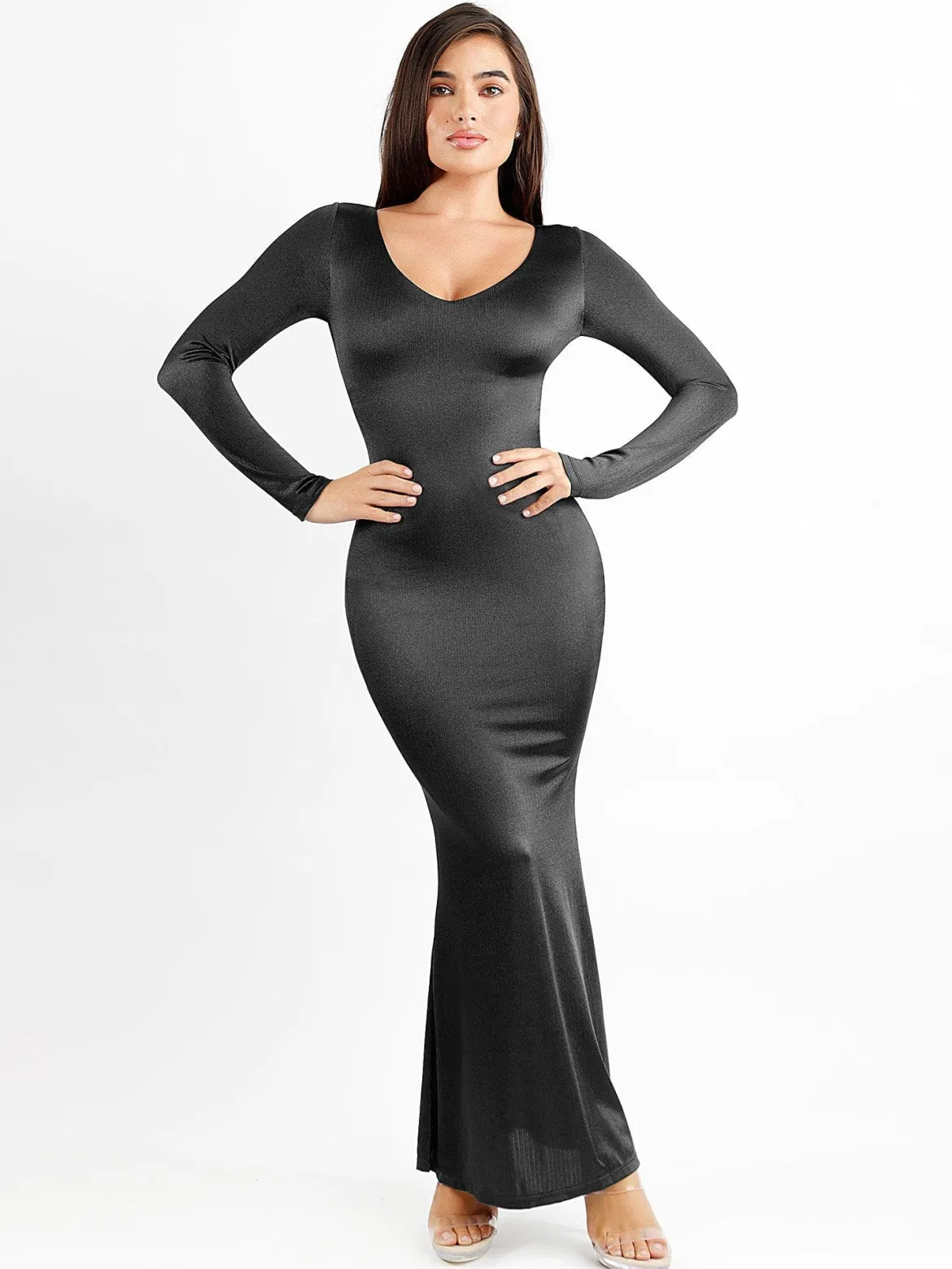 Shapewear Shine Long Sleeve Cut-Out Hourglass Maxi Dress