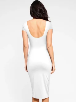 Shapewear Short Sleeve Low-Back Bodycon Midi Dress