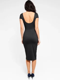 Shapewear Short Sleeve Low-Back Bodycon Midi Dress