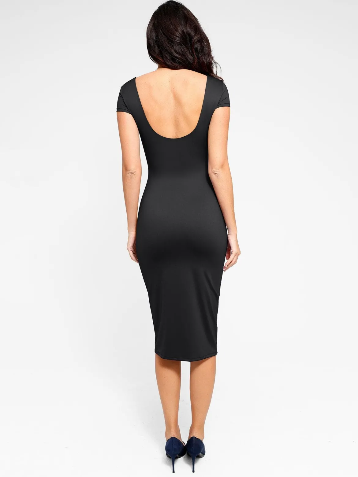 Shapewear Short Sleeve Low-Back Bodycon Midi Dress
