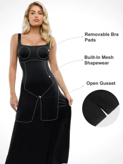 Shapewear Sleeveless Square Neck Houglass A-Line Maxi Dress