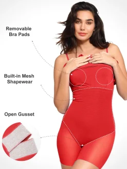 Shapewear Slimming Midi Dress and Sheer Mesh Overlay Set