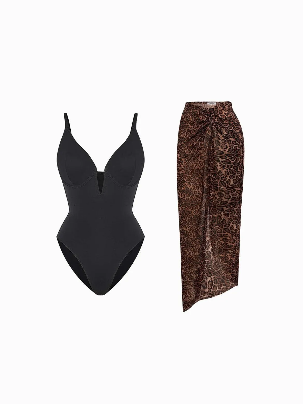 Shapewear Slimming One-Piece Swimsuit Mesh Coverup Set