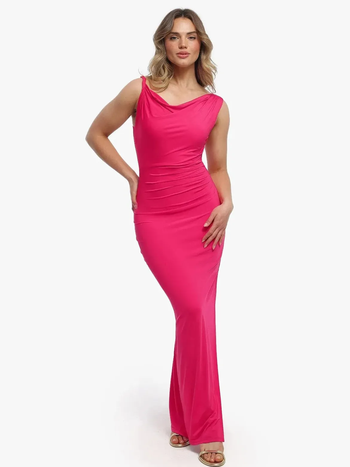 Shapewear Solid Cowl Neck Ruched Sculpting Maxi Dress