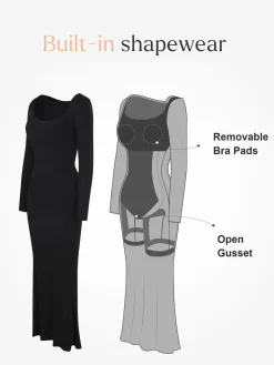 Shapewear Square Neck Long Sleeve Slimming Modal Maxi Dress
