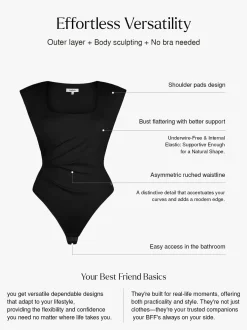 Shapewear Square Neck Padded Shoulder Slimming Bodysuit