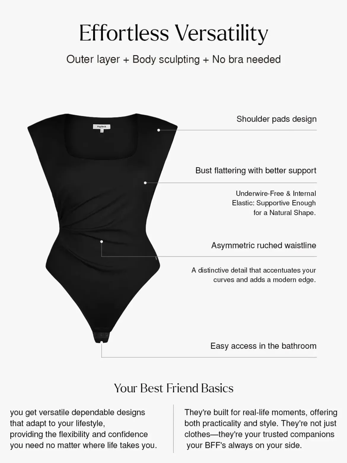 Shapewear Square Neck Padded Shoulder Slimming Bodysuit