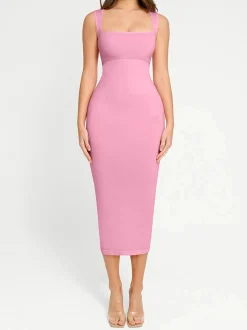 Shapewear Square Neck Sleeveless Slimming Midi Dress