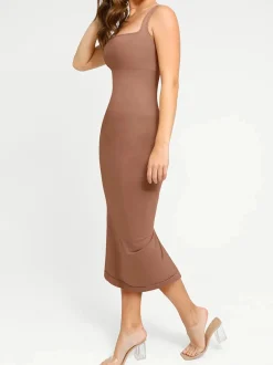 Shapewear Square Neck Sleeveless Slimming Midi Dress