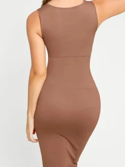 Shapewear Square Neck Sleeveless Slimming Midi Dress