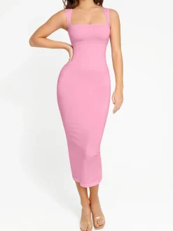 Shapewear Square Neck Sleeveless Slimming Midi Dress
