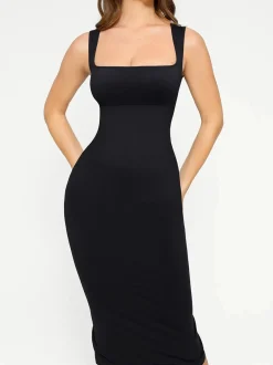 Shapewear Square Neck Sleeveless Slimming Midi Dress