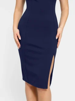 Shapewear Square Neck Slimming Midi Work Dress
