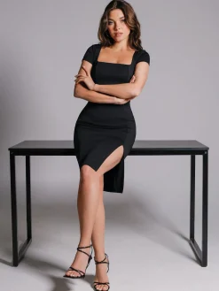 Shapewear Square Neck Slimming Midi Work Dress