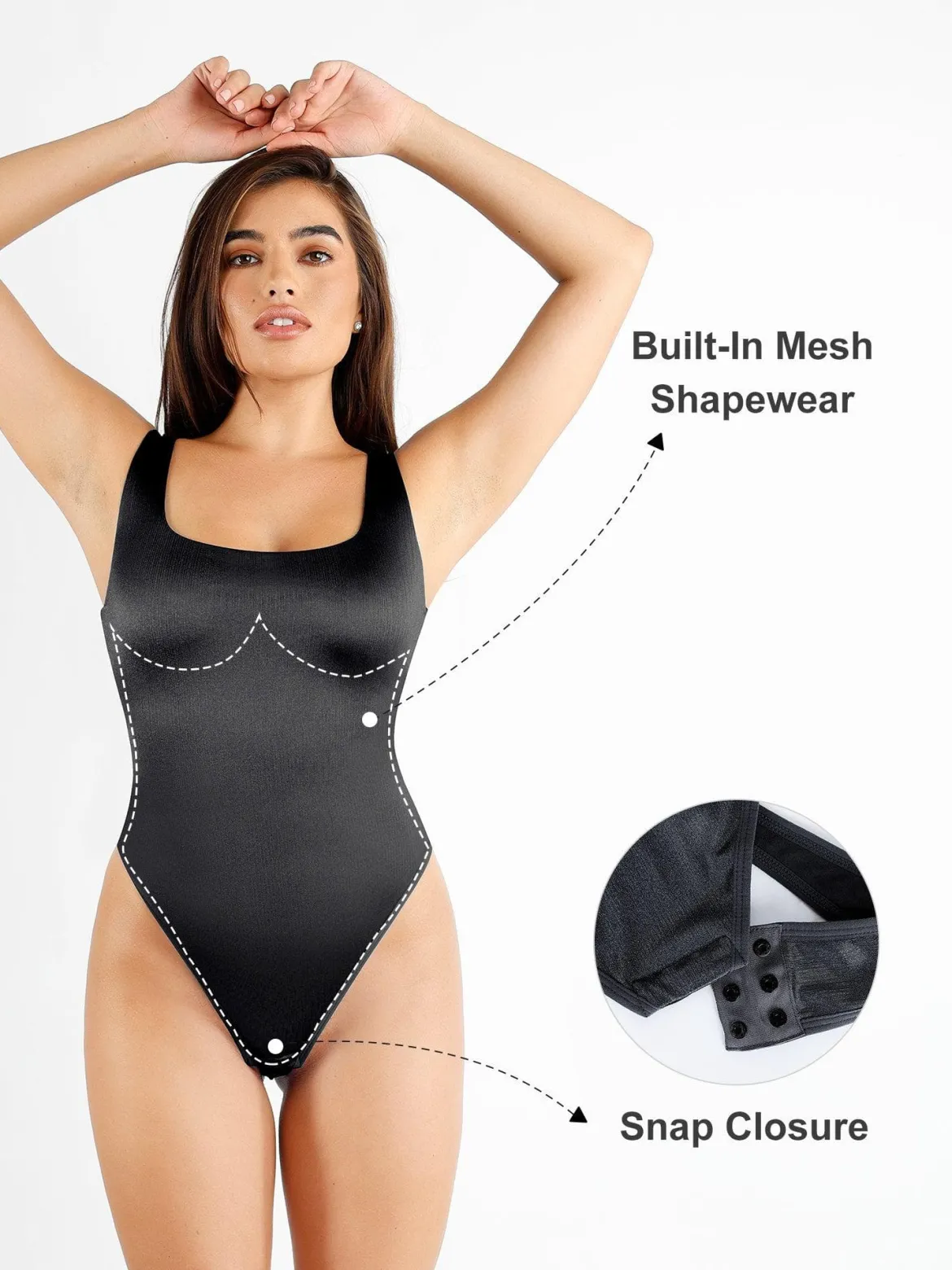 Shapewear Square Neck Smoothing Shine Thong Bodysuit