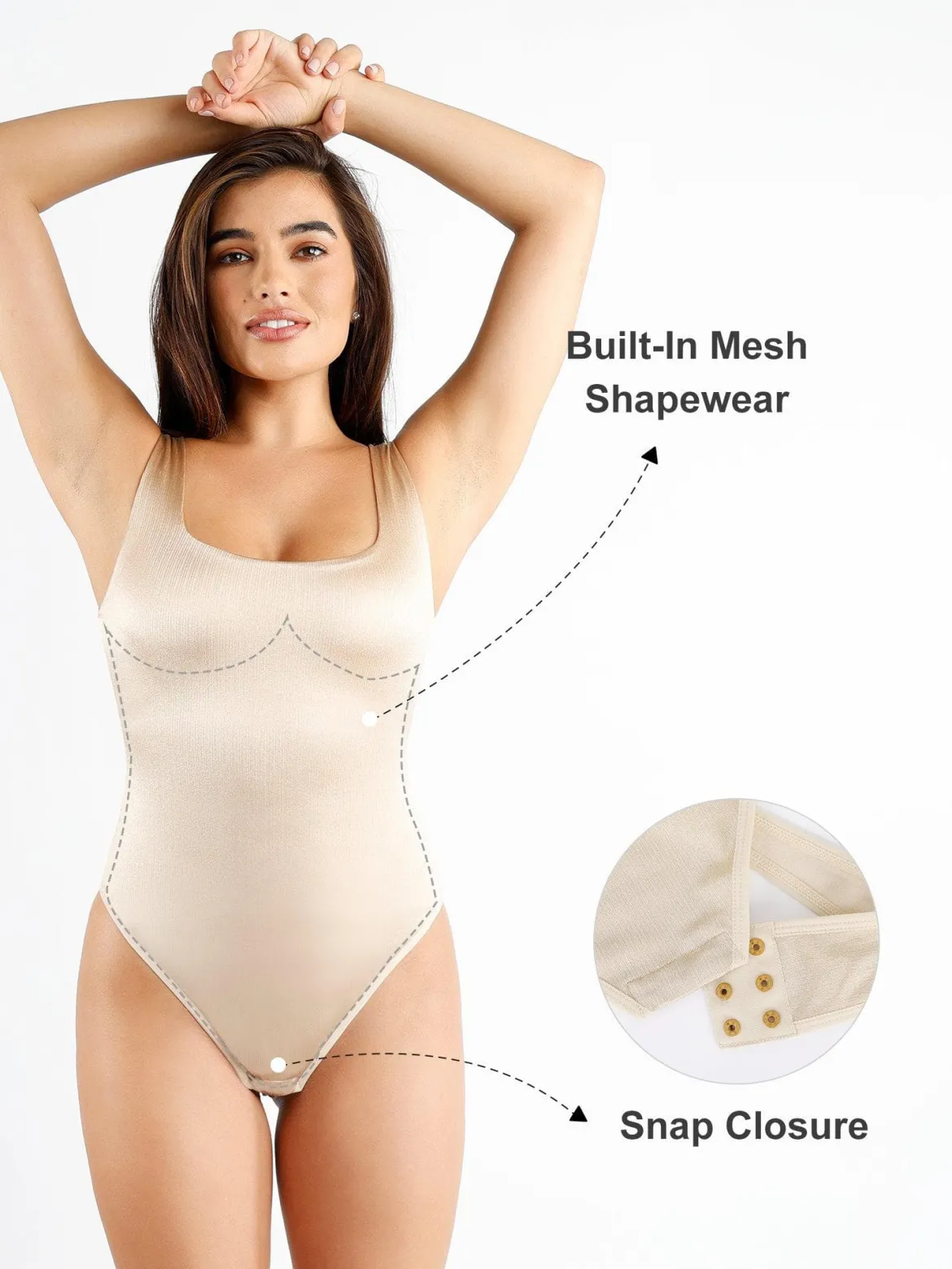 Shapewear Square Neck Smoothing Shine Thong Bodysuit