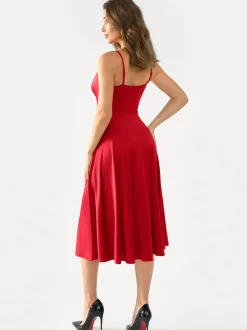 Shapewear Strappy Cowl Neck Fit & Flare Midi Dress