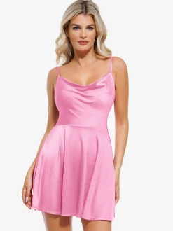 Shapewear Strappy Cowl Neck Tummy Control Flare Dress