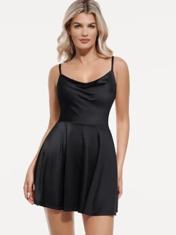 Shapewear Strappy Cowl Neck Tummy Control Flare Dress
