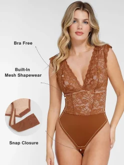 Shapewear V-neck Sleeveless Sculpting Lace Bodysuit