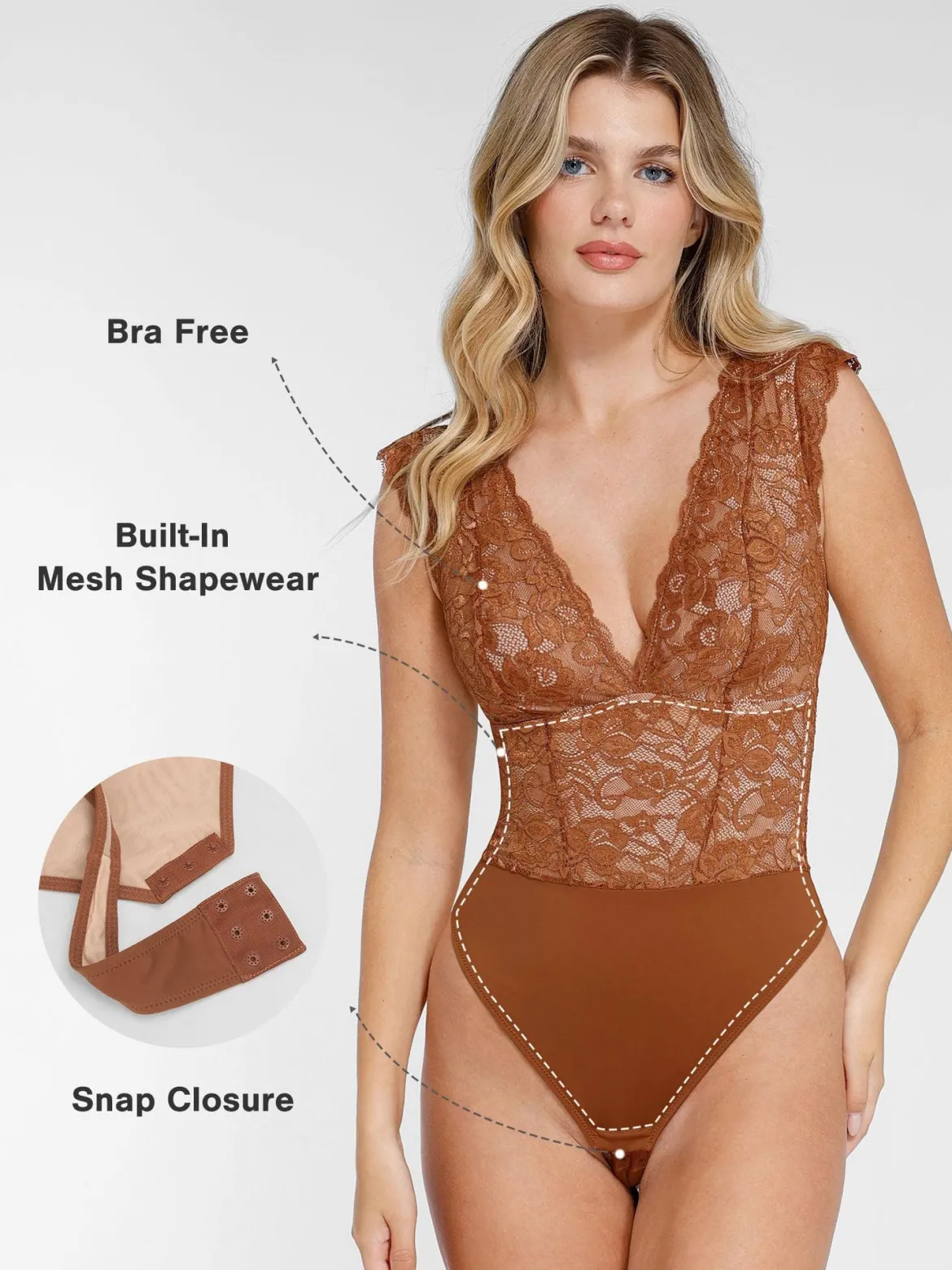 Shapewear V-neck Sleeveless Sculpting Lace Bodysuit