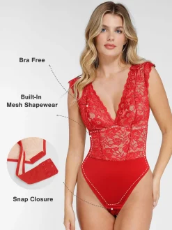Shapewear V-neck Sleeveless Sculpting Lace Bodysuit