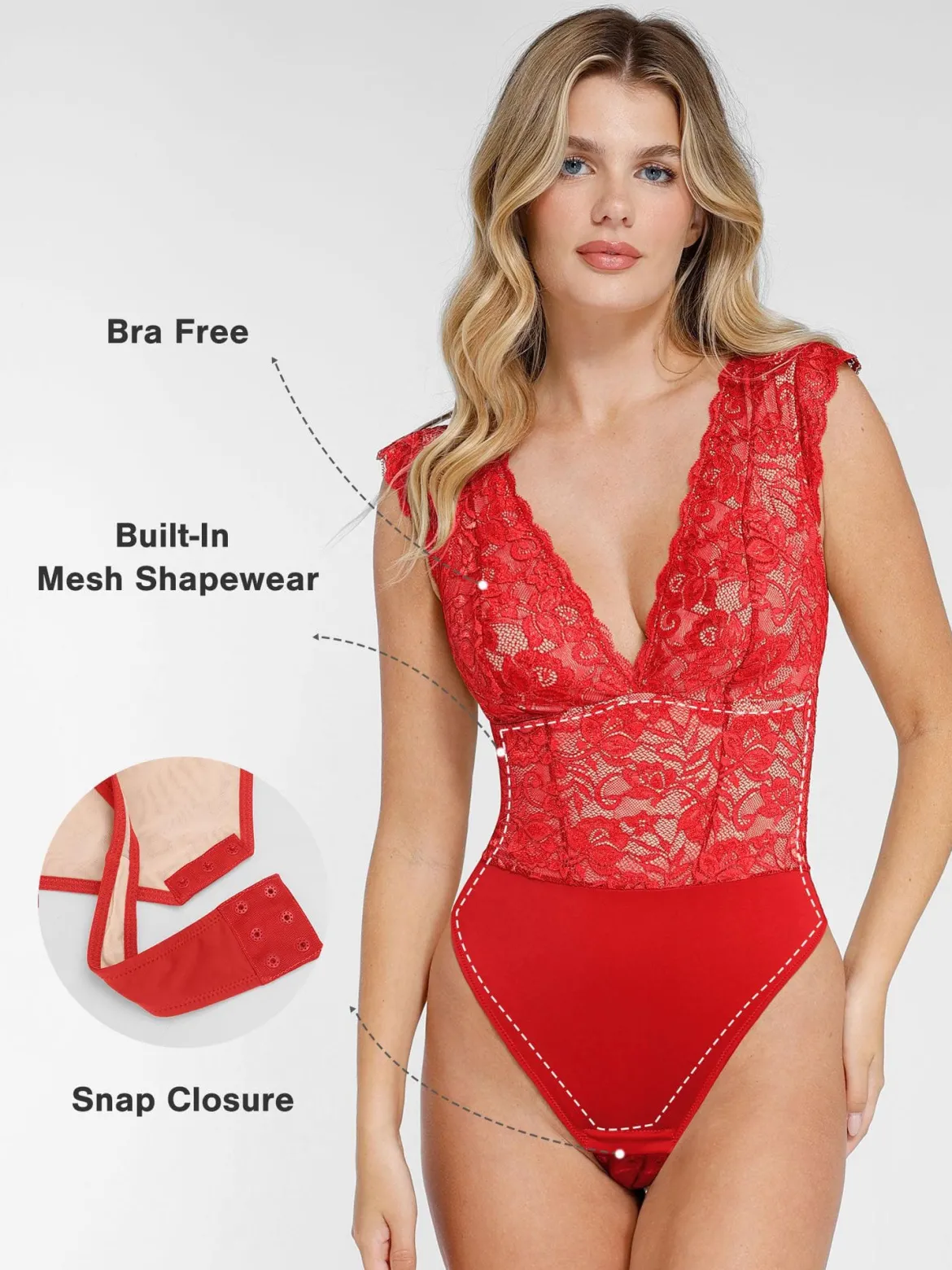 Shapewear V-neck Sleeveless Sculpting Lace Bodysuit