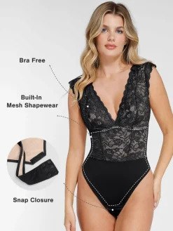 Shapewear V-neck Sleeveless Sculpting Lace Bodysuit