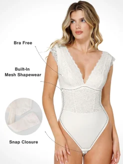 Shapewear V-neck Sleeveless Sculpting Lace Bodysuit