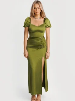 Square Neck Slimming Sculpting Maxi Dress with Sleeves