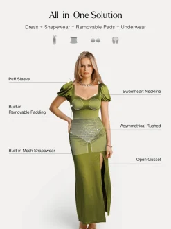 Square Neck Slimming Sculpting Maxi Dress with Sleeves