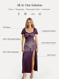 Square Neck Slimming Sculpting Maxi Dress with Sleeves