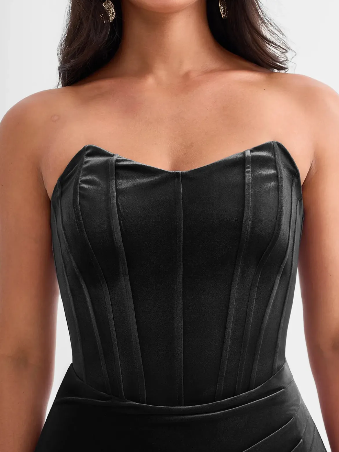 Strapless Velvet Ruched Sculpting Corset Gown